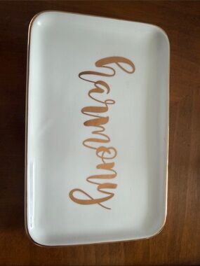Occasionally Made Ceramic Trinket Tray with Rose Gold Script Harmony Gift Bride
